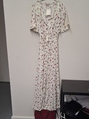 Wonderly Cream Maxi Dress with Red Floral Print